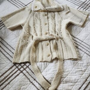 DKNY Small Off-White Knit Button Cardigan With